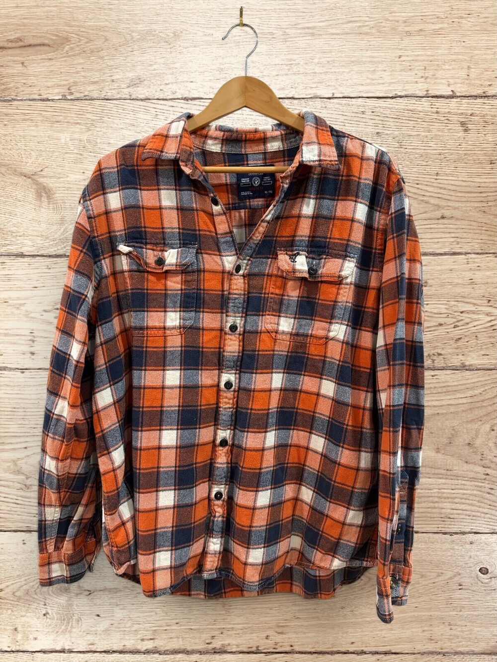 XL Flannel Shirt Orange Plaid Grunge Workwear Outdoorsy